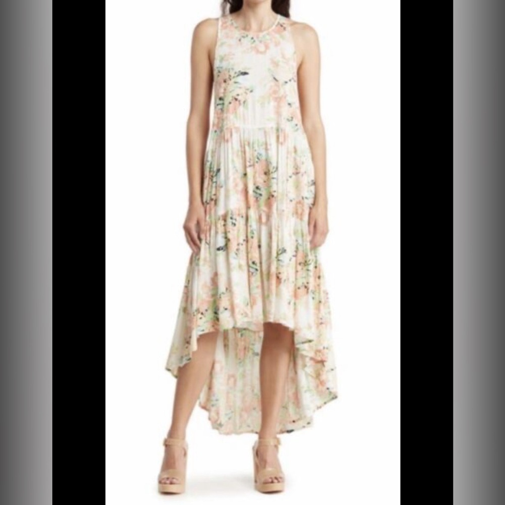 Raga Women Dress Small High Low Tiered Low Arm Cut Cottage Core Relax Pockets